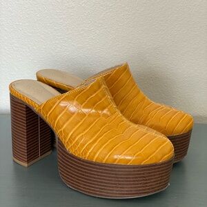 Urban Outfitters Yellow Platform Mules with Chunky Heel